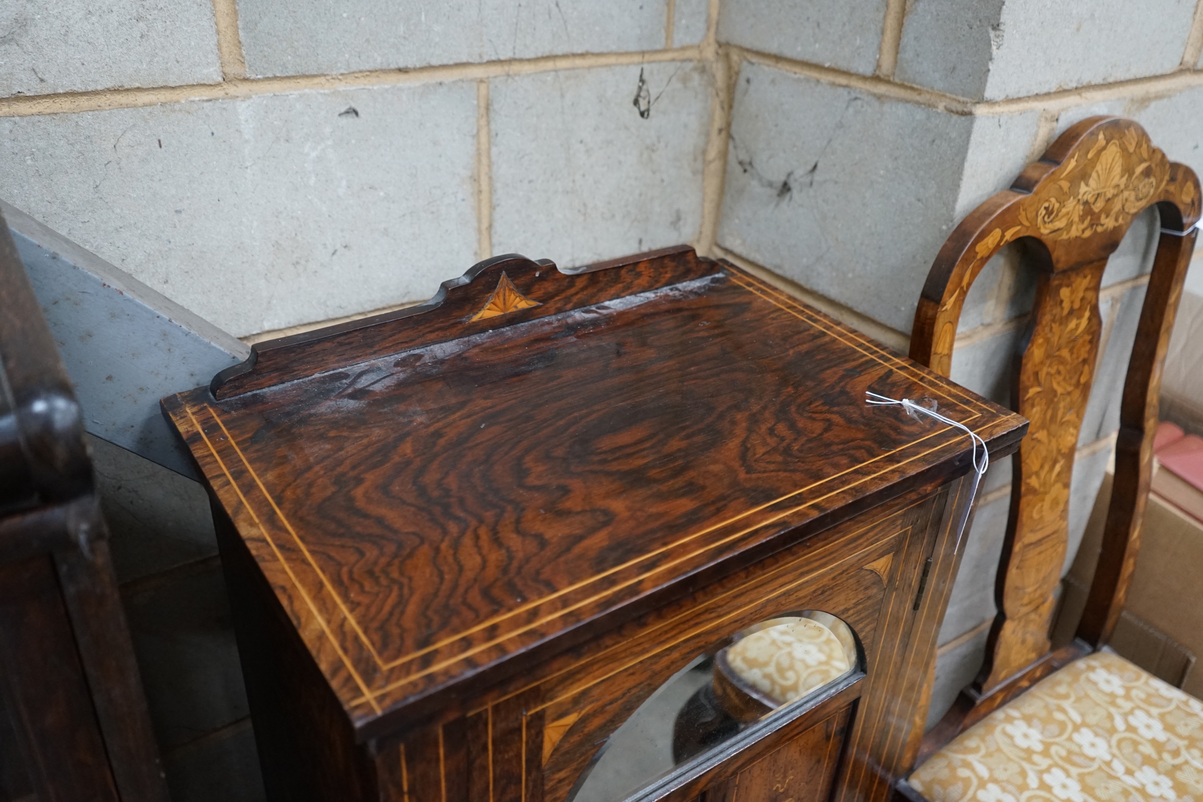 A late Victorian inlaid rosewood music cabinet, width 33cm depth 35m height 102cm